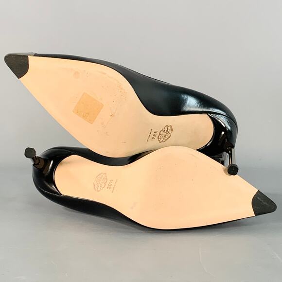 ALEXANDER MCQUEEN Size 9.5 Black Silver Spikes Leather Stiletto Heels Pumps - Picture 6 of 10